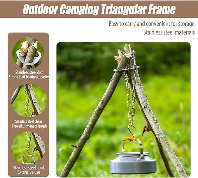 Camping Tripod Board, Turn Branches Into Stainless Steel Campfire Support Plate With Adjustable Chain For Hanging Cookware Perfect Portable Camping Gear Accessories For Outdoor Cooking(2pcs)