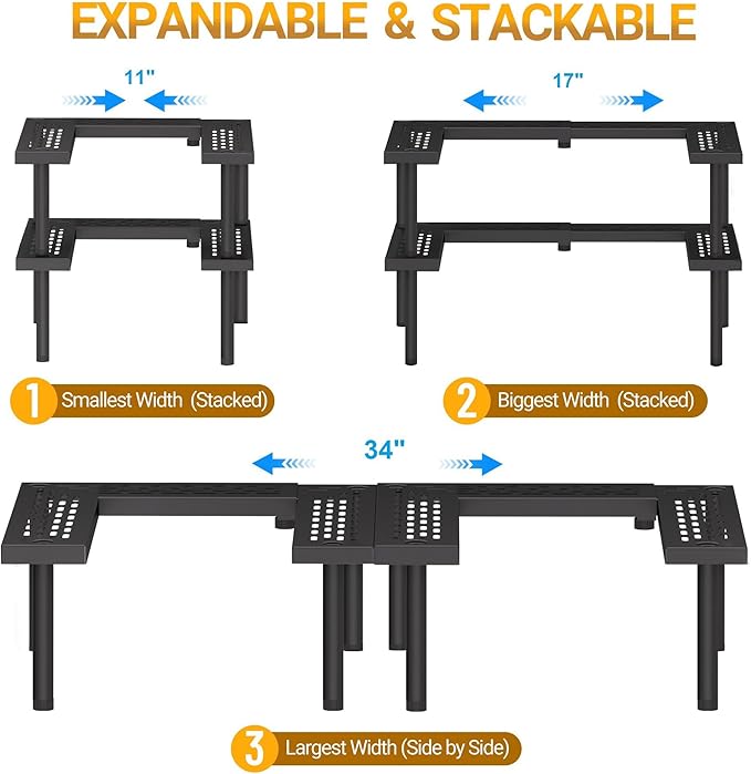 Spice Rack Organizer for Cabinet, 2 Tiers Expandable & Stackable Metal Seasoning Organizer, Premium Spice Organization for Cabinet In Home Organization