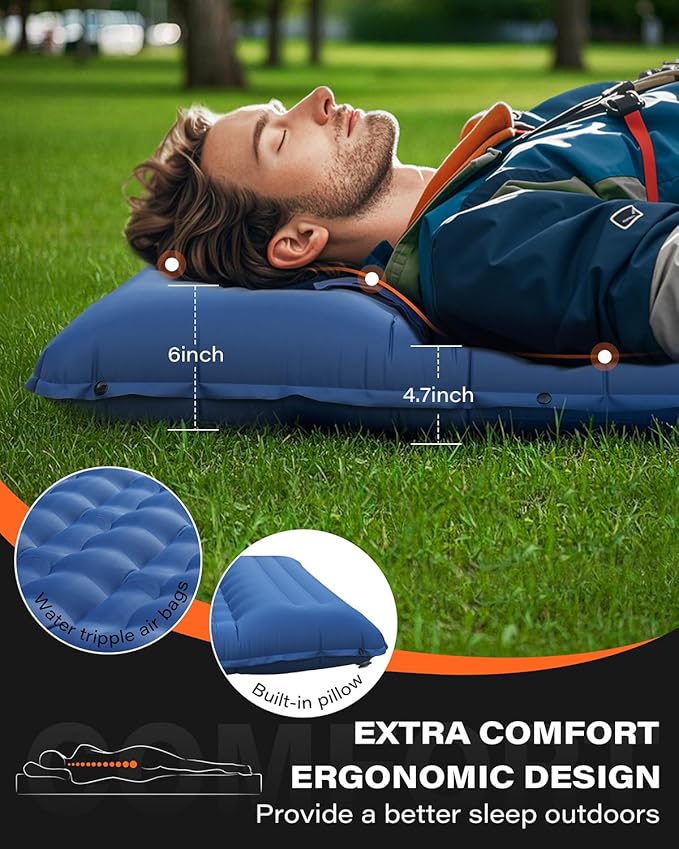 A2C Camping Sleeping Pad, Ultralight Inflatable Sleeping Pads with Built-in Foot Pump & Pillow, Compact Camping Mattress for Backpacking, Hiking, and Traveling
