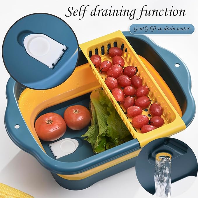 2.77 Gallon (10.5L) Collapsible Dish Basin with Drain Plug, Outdoor Multiuse Foldable Sink Tub, Dishpan, Wash Basin, Portable Kitchen Storage Tray for Camping, RV, Beverage Bucket (Yellow)