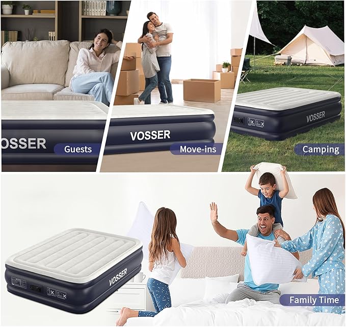 Air Mattress Full with Built in Pump,18''Inflatable Mattress of Upgraded Vertical Beams,Self Inflatable/Deflation Blow Up Mattress in 3 Mins,Flocked Top Airbed with Carry Bag for Home, Camping