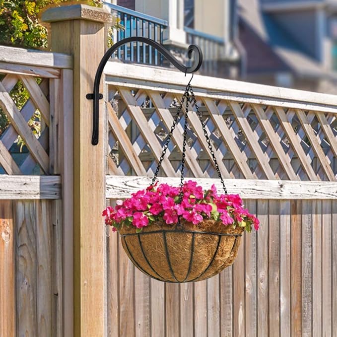 AJART Hanging Plant Hanger Outdoor: 12-Inch Bird Feeder Wall Hooks - Black Metal Plant Bracket Hook for Hanging Flower Baskets