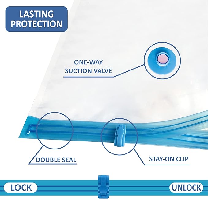 8 Jumbo Vacuum Storage Bags, Space Saver Bags Compression Storage Bags for Comforters and Blankets, Vacuum Sealer Bags for Clothes Storage, Hand Pump Included