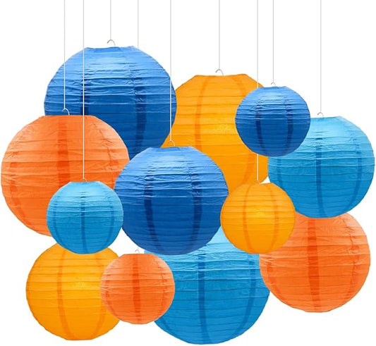 Blue Orange Paper Lanterns Decorative 12pcs Party Hanging Decorations for Party Birthday Bachelorette Wedding Birthday Baby Shower Graduation Anniversary Blue Orange Room Decor