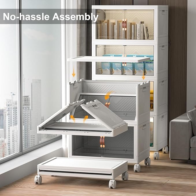 Extra Large Stackable Storage Bins with Lids & Wheels & Door, 896QT-112QT/28GAL*8Pack Foldable Collapsible Closet Organizers, Plastic containers drawers for bedroom Dorm