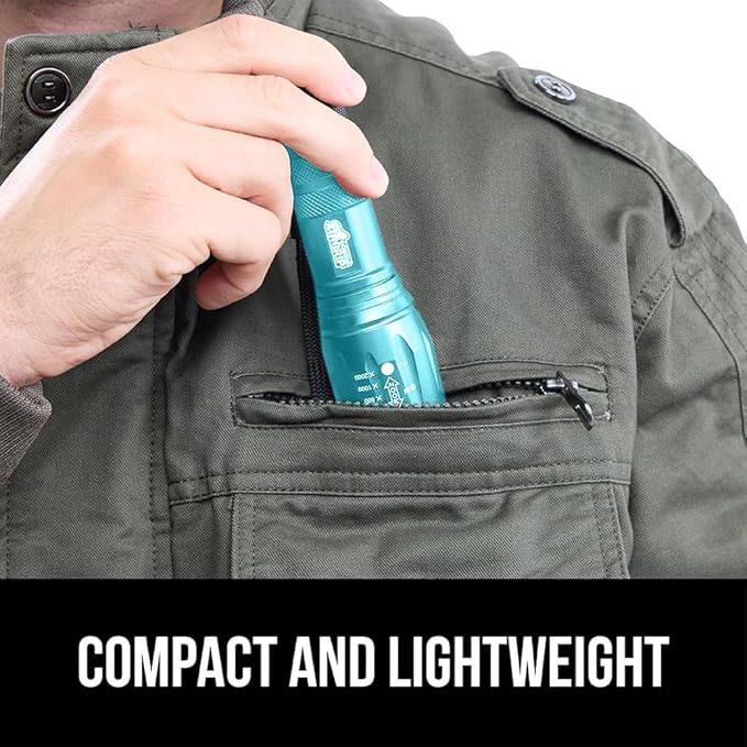 GORILLA GRIP Powerful LED Tactical Flashlight, 750 FT High Lumens 5 Adjustable Modes, Water Resistant, Ultra Bright Zoom Flashlights, Small Mini Flash Light, Camping, Night Dog Walking, Turquoise