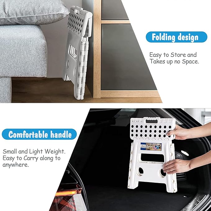 ACKO Folding Step Stool -13inch Height Premium Heavy Duty Foldable Foot Stool for Kids and Adults, Kitchen Garden Bathroom Stepping Stool White