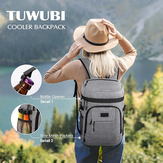 Tuwubi Cooler Backpack 35/42 Cans, Backpack Coolers Insulated Leak Proof for Men Women, Waterproof Soft Sided Lunch Camping Beach Travel Ice Chest Backpack Cooler Bag