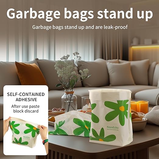 Disposable Car Garbage Bin Bags 60 PCS, Leak-proof Cleaning and Vomit Bags, Recycled HDPE, Easy Stick-On and Stand Design, Disposable Small Garbage Bags