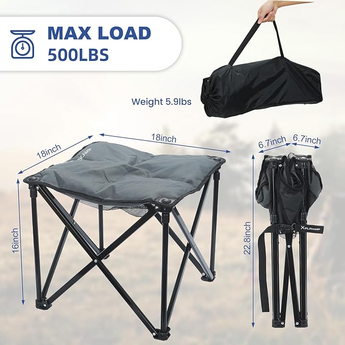 Padded Camping Stool, 18 Inch Oversized Camping Foot Rest, 500lb Camping Chairs Outdoor Footstool Portable Camping Ottoman for Camping Gardening Fishing w/Storage Net Carry Bag(1, DarkGreen)