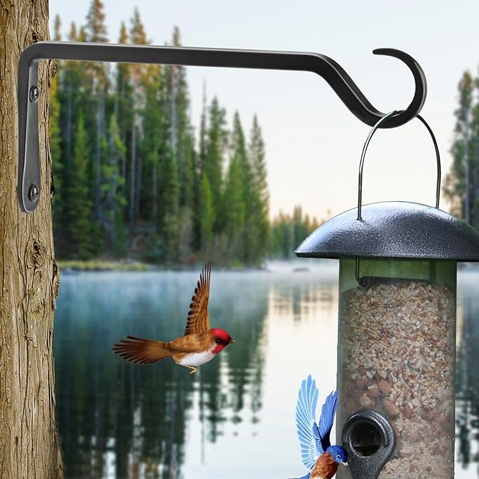 10 inch Plant Hanger, Sturdy Hanging Plant Bracket Outdoor, Hanging Plant Wall Hook Heavy Duty, for Hanging Bird Feeders, Planters, Lanterns, Wind Chimes, Indoor/Outdoor Use, Black, Set of 2