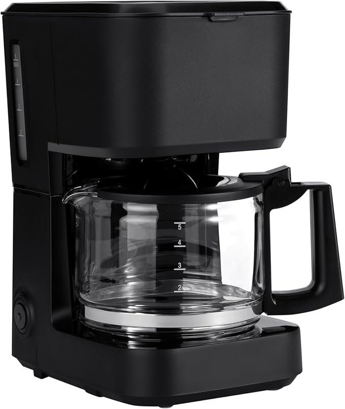 Amazon Basics 5 Cup Drip Coffee Maker, Coffee Machine with Glass Coffee Pot (0.8 Qt), Auto Shut-off, Auto Pause, Removable Filter Basket, Matte Black