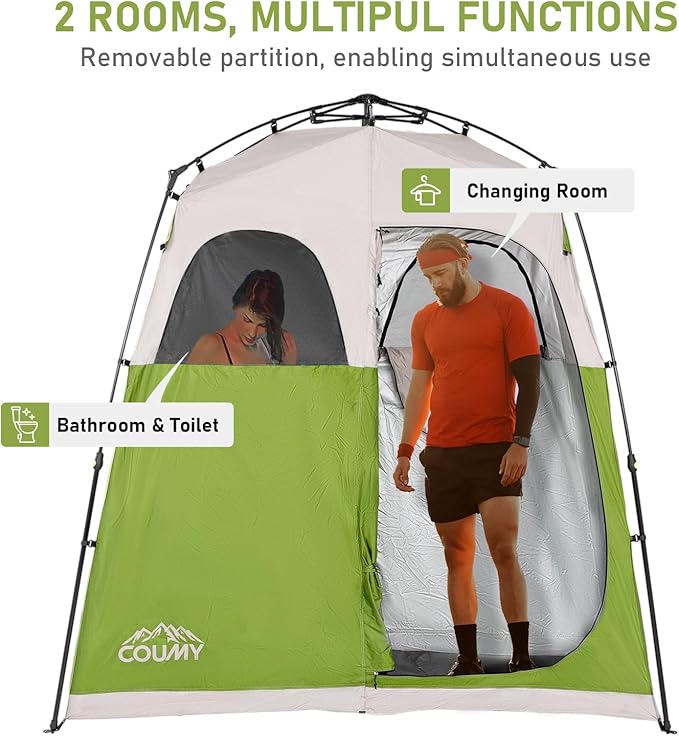 Instant Pop-up Camping Shower Tent Privacy Shelter with 1 Room/2 Rooms, Portable Outdoor Shower, Changing Room, Sun Shelter for Camping, Beach Hiking, and Fishing