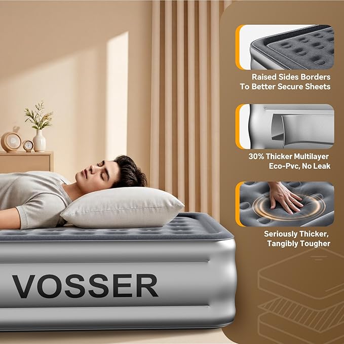 Air Mattress Queen with Built in Pump,Blow Up Mattress in 3 Mins,18'' Raised Self Inflatable Mattress,Portable Airbed for Home,Floor&Travel,Queen Size Air Matress for Adults,660LB Max,Silver