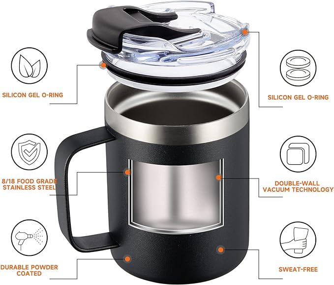 ALOUFEA 12oz Insulated Coffee Mug Cup with Handle, Stainless Steel Travel Coffee Mug with Flip Lid, Double Wall Vacuum Coffee Tumbler,Lavender