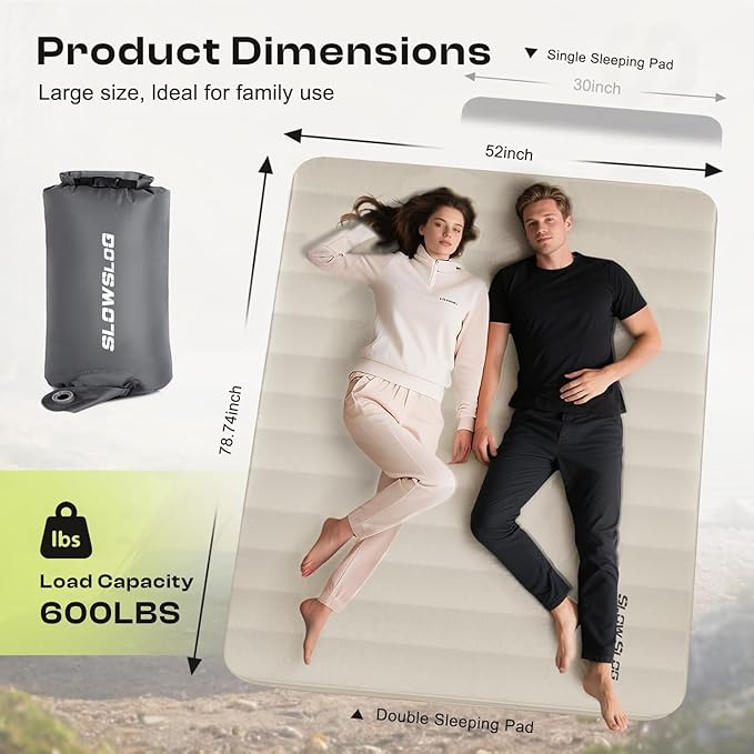 Self-Inflating Sleeping Pad with Portable Electric Air Pump, 4in Thick Memory Foam Camping Mattress for Tent Cot & Car Travel, Fast Inflate & Deflate Camping Pad