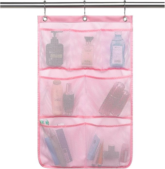 Hanging Mesh Shower Caddy for Bathroom - Quick Drying Portable Shower Organizer with Multiple Pockets for Soap,Shampoo and Cruise Ship Essentials Saving Bathroom Storage,Pink,1 Pack