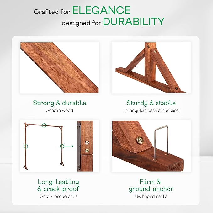 IDZO 7.2FT Wooden Wedding Arch Stand – Acacia Wood Garden Arch, Wedding Backdrop, Ceremony Arbor for Outdoor & Indoor Events, Supports Floral, Fabric, Balloon & Lamp Decorations for Wedding Arches