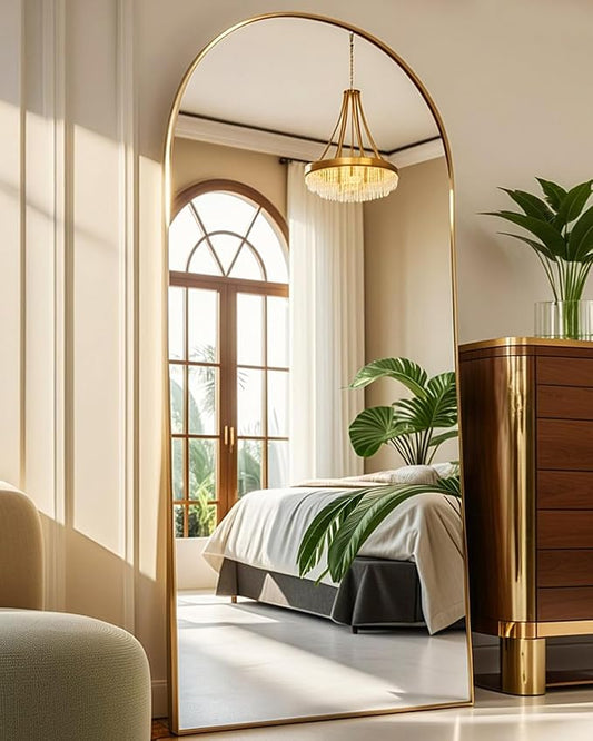 Arched Floor Length Mirror, 71"x30", Oversized Standing or Wall Mounted, Large Full Body Mirror with Aluminum Gold Frame