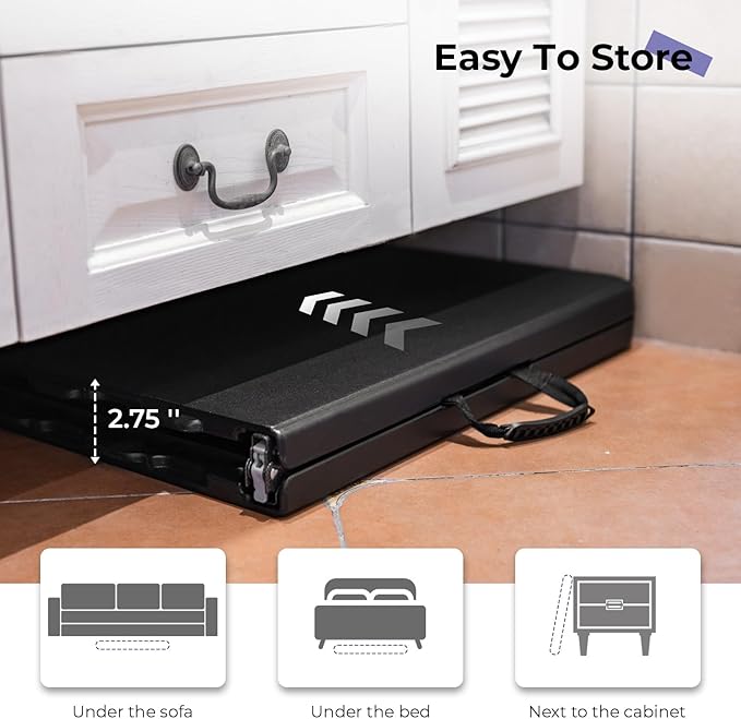 Folding Table 4 Foot Portable Heavy Duty Plastic Fold-in-Half Utility Table Small Indoor Outdoor Adjustable Height Folding with Carrying Handle, Camping and Party, Black