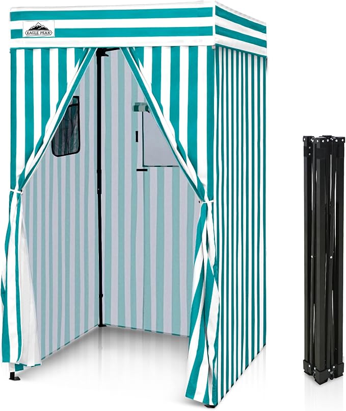 EAGLE PEAK Flex Compact 4x4 Pop-up Canopy Changing Room, Portable Privacy Dressing Room for Indoor Fashion Photoshoots, Camping, or Pool, White/Light Blue