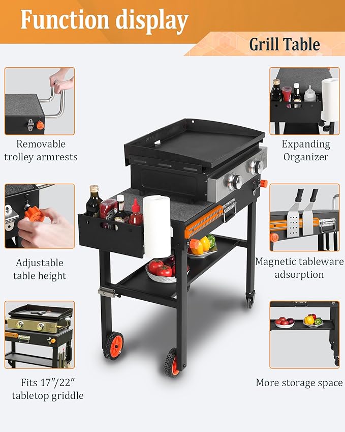 Grill Table, Blackstone Griddle Stand, Grill Carts Outdoor With Wheels, Used for Blackstone Griddle And Weber, Foldable Quickly Ninja Grill Stand Suitable for Travel/Camping