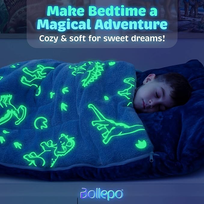 Kids Sleeping Bag for Boys & Girls - Glow in The Dark for Ages 3+, Large With Pillow Pocket, Extra Soft Toddler Blanket (66" x 33")