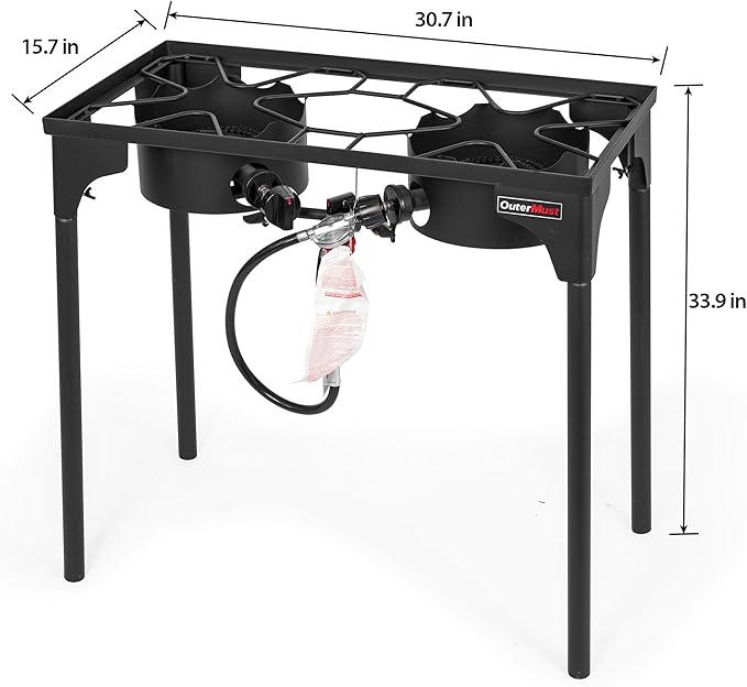 2 Burner Propane Gas Stove with 0-3 PSI Adjustable Regulator and Removable Legs Gas Burners for Cooking Perfect for Home Brewing, Seafood Boil and Camping