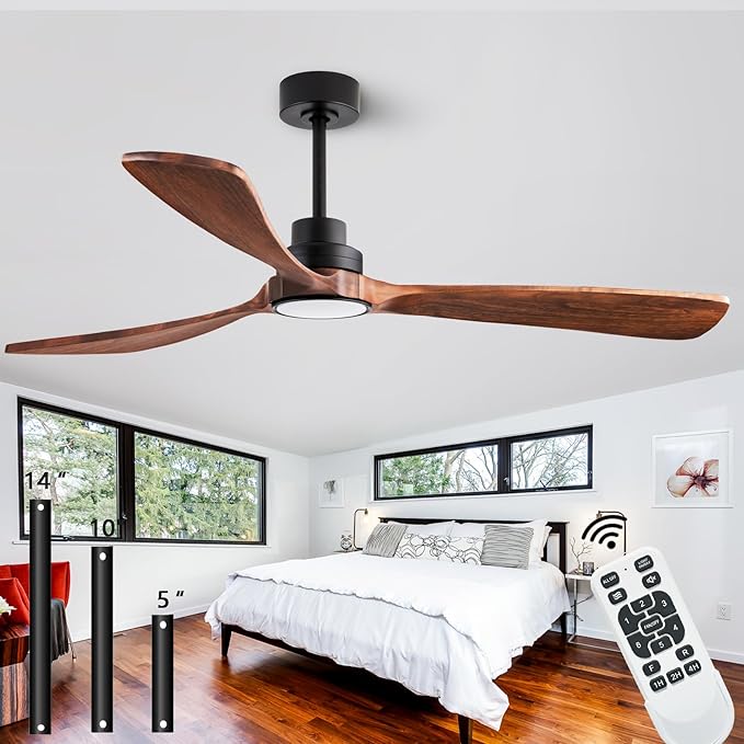 60" Ceiling Fans with Lights with Remote Control, Indoor Outdoor Wooden Ceiling Fan with 3 Wooden Blades for Patio, Living Room, Office, Farmhouse, etc. (Black + Walnut)…