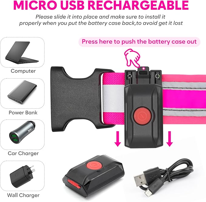 Illumifun LED Running Belt - USB Rechargeable Light Up Sash, High-Visibility Elastic Waistband Light for Running Cycling Hiking Camping Nighttime Activities