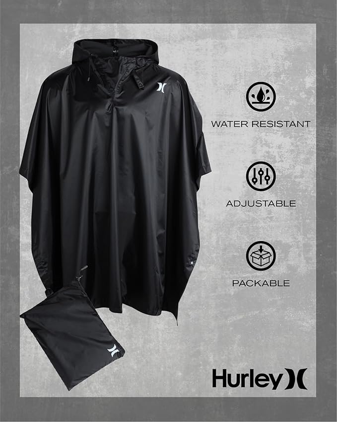 Hurley Ponchos Adult - Waterproof Rain Ponchos for Adults, Lightweight Packable Rain Poncho for Hiking, Camping & Emergency