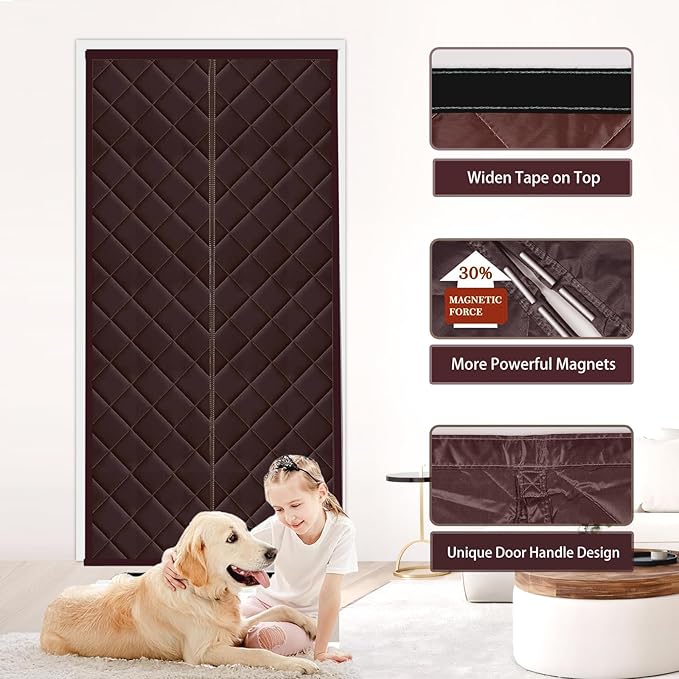 Insulated Door Curtain Fit Door 36"x82" - Magnetic Thermal Cover for Winter - Winter Door Insulation to Keep Warm Air in & Cold Air Out