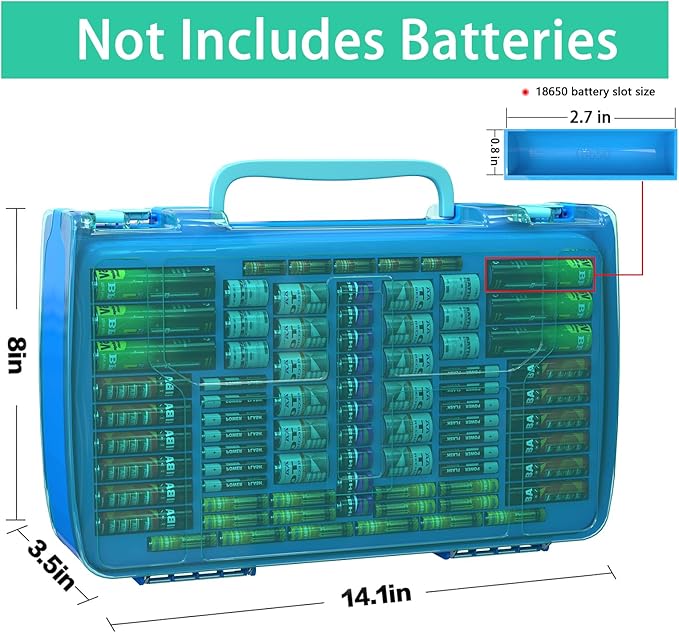 Large Capacity 269 Battery Organizer Storage Case with Tester, Double-Side Battery Holder Container for AA AAA AAAA C D 9V Lithium 3V CR123 CR1632 18650 Batteries(Box Only) (Blue)