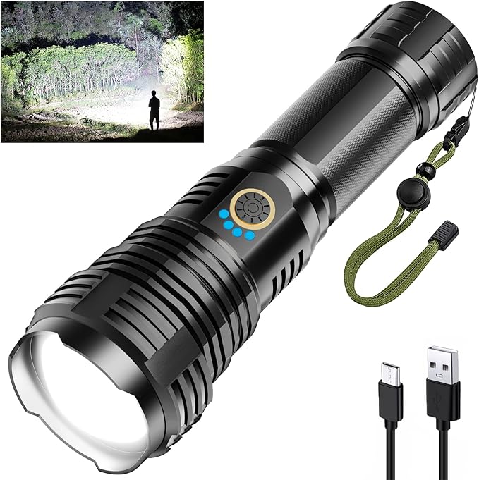 Sinvimes Rechargeable Flashlights High Lumens, 4000LM LED Powerful Super Bright Flash Light, 5 Mode Zoomable Tactical Flashlights High Powered, Waterproof Linternas Emergencies Lights for Home