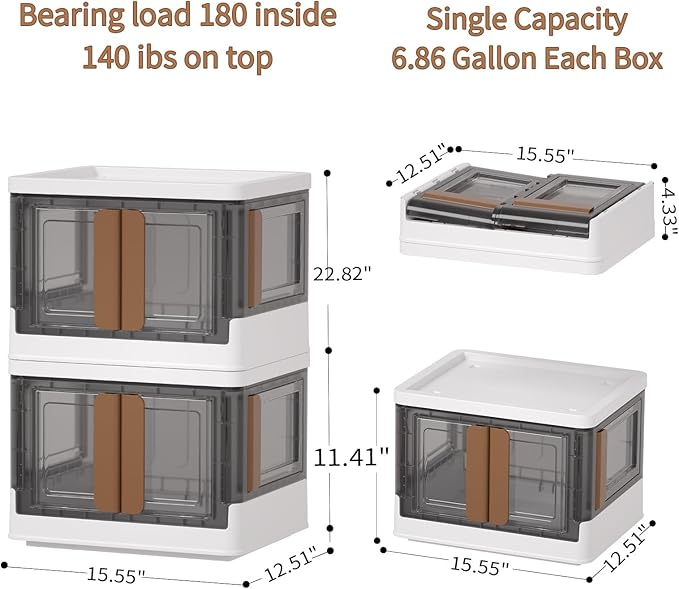 HAIXIN 4 Doors Opening Shelf Organizer, Foldable Closet Organizers and Storage, 6.86 Gal Cube Storage Bin with Wheels, Stackable Storage Box for Blanket Storage and Snack Organizers, 2 Pack