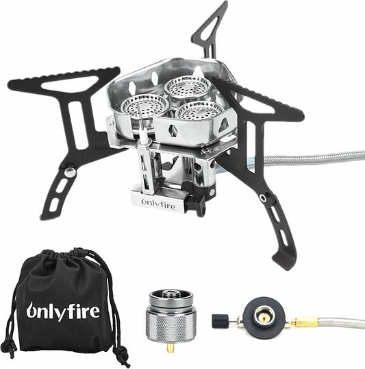 ONLYFIRE Portable Camping Gas Stove 6800W, Small Backpacking Stove with Piezo Ignition, Propane Adapter, Mini Camp Stove with Carry Bag for Outdoor Cooking, Picnic, Camping and Hiking, GS334