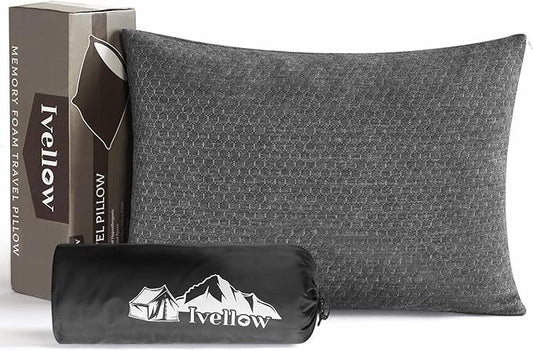Ivellow Memory Foam Travel Pillow Compressible Camping Pillow for Sleeping Shredded Memory Foam Pillow Compact Firm Supportive Travel Pillow for Adults Kids Outdoor Backpacking Hiking Essential Gear-L