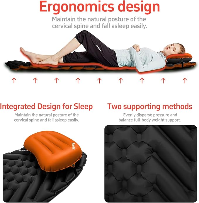 Camping Sleeping Pad & Pillow Set - Mummy Style, Inflates in 30 Seconds, Ultralight and Waterproof and wear-Resistant, Suitable.Camping Mattress for Camping, Backpacking. (Black)