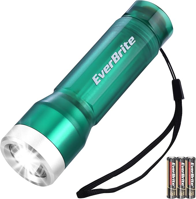 EverBrite Mini Flashlight, LED Flash Light with 3 Modes, 3 AAA Batteries Included, Water-Resistant Small Flashlight for Emergencies and Camping, Green, 1 Pack