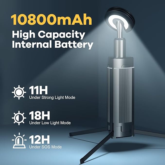 BIAT Telescopic Camping Light 1PCS, Camping Lantern Rechargeable, Led Work Light with Stand Battery Powered 10800mah, Portable Camping Lamp and Flashlight, Camping Lights for Hiking, Camping, Fishing