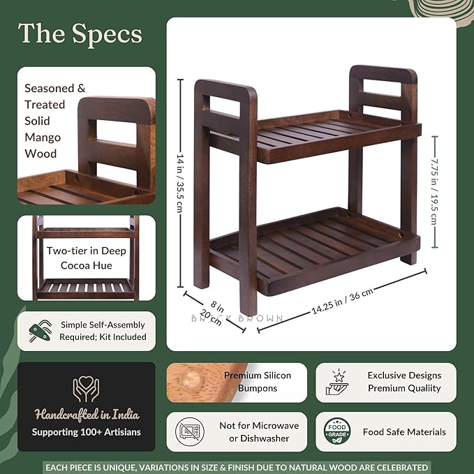 Premium Cocoa Kitchen Wooden Organizer 2-Tiered Serving Stand| Display Snacks, Fruits & Desserts | Kitchen & Dining Organizer in Mahogany Finish (Self Assembly)