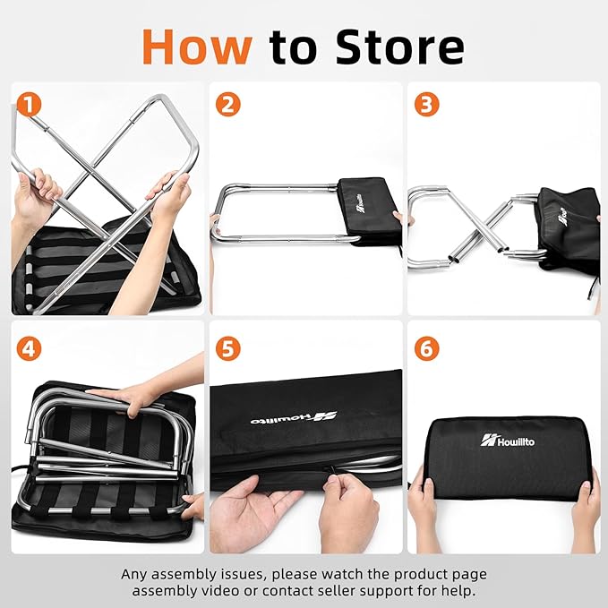 Camping Stool, 16in Tall Portable Folding Stool with Carry Bag, Upgraded Ultralight Chair with Roomy Seat for Adults, Holds 280lbs, Ideal for Hiking, Fishing, Outdoor Use, Black