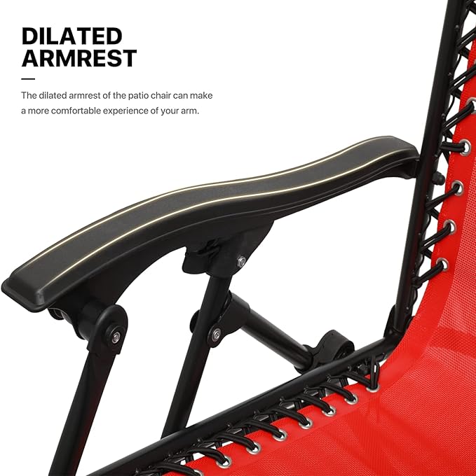 MoNiBloom Recliner Patio Lounge Chairs Set of 3, Adjustable Outdoor Beach Chairs w/Folding Table, Pillow and Cup Holder Tray, 330lbs Capacity, Red