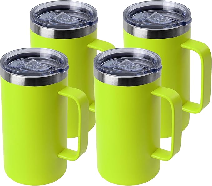 DOMICARE 24oz Mug with Handle and Lid, Stainless Steel Coffee Mug, Travel Mug with Handle, Double Wall Vacuum Coffee Tumbler, Reusable Insulated Cup, Light Green, Pack 4