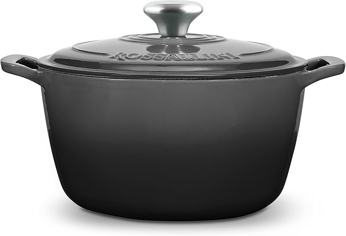 Signature Enameled Cast Iron Dutch Oven, Non-Stick Serving Pot with Tight Fitting Lid for Perfect Roasting, Baking, Sauteing, and Bread Making | 10Q (9.5L) - Oyster Grey
