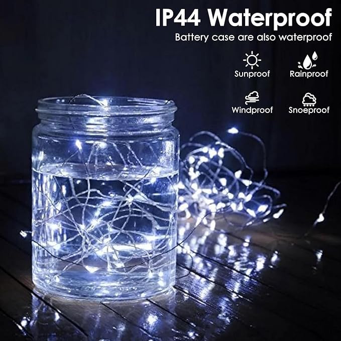 2-Pack Fairy Lights Battery Operated with Remote, Waterproof 33FT 100 LED Battery String Lights Outdoor Indoor, 8 Modes Twinkle Lights with Timer for Bedroom Wedding DIY Christmas Decor (Cool White)