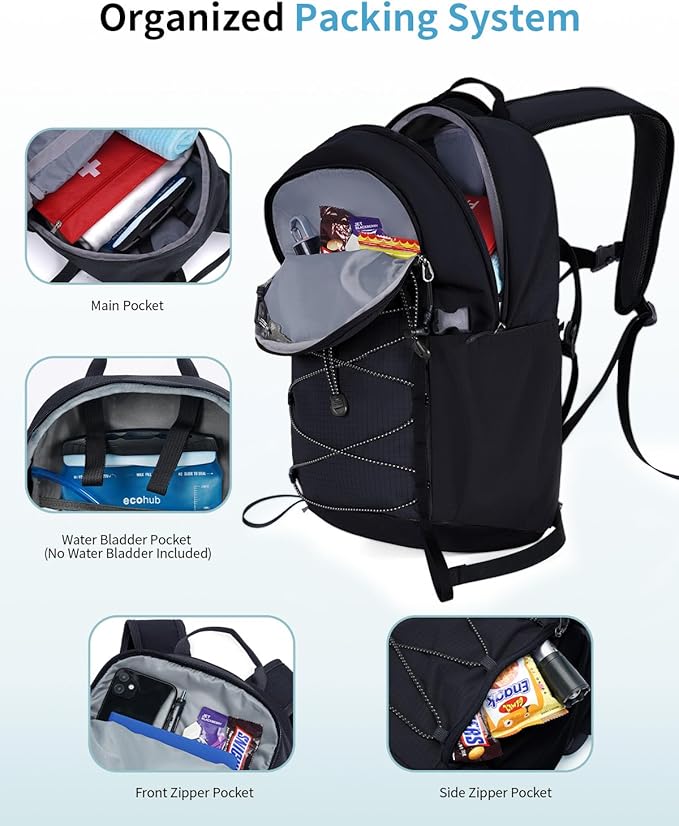 ECOHUB Small Hiking Backpack for Men Women, 20L Lightweight Travel Backpacks Water Resistant Camping Cycling Hiking Daypack