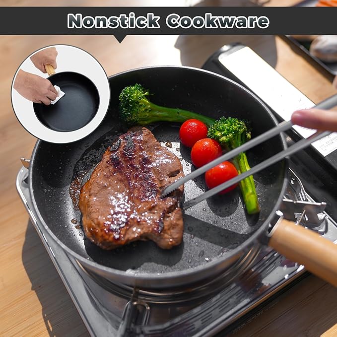 KingCamp Camping Cookware Set 304 Stainless Steel Campfire Cooking Pots Pan and Kettle with Travel Tote Bag for Camping Outdoor Kitchen Cooking Picnic for 4-6