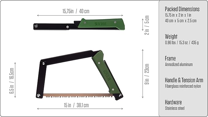 AGAWA - BOREAL15 Tripper KIT - 15" Folding Bow Saw, Rugged Cordura Sheath, Additional Aggressive Blade (Black Frame, Green Handle)