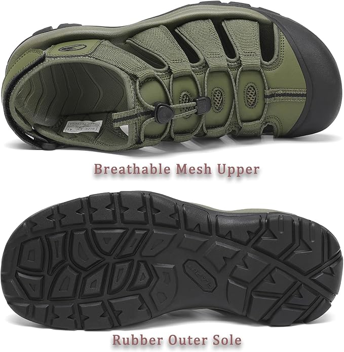 FLARUT Men's Athletic Sandals - Closed Toe Sport Hiking & Outdoor Walking Water Sandals with Anti-Slip Cushioning and Breathable Mesh